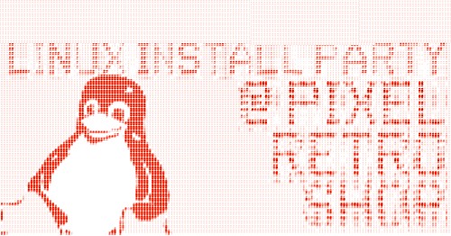 linux install party pixel retro shop